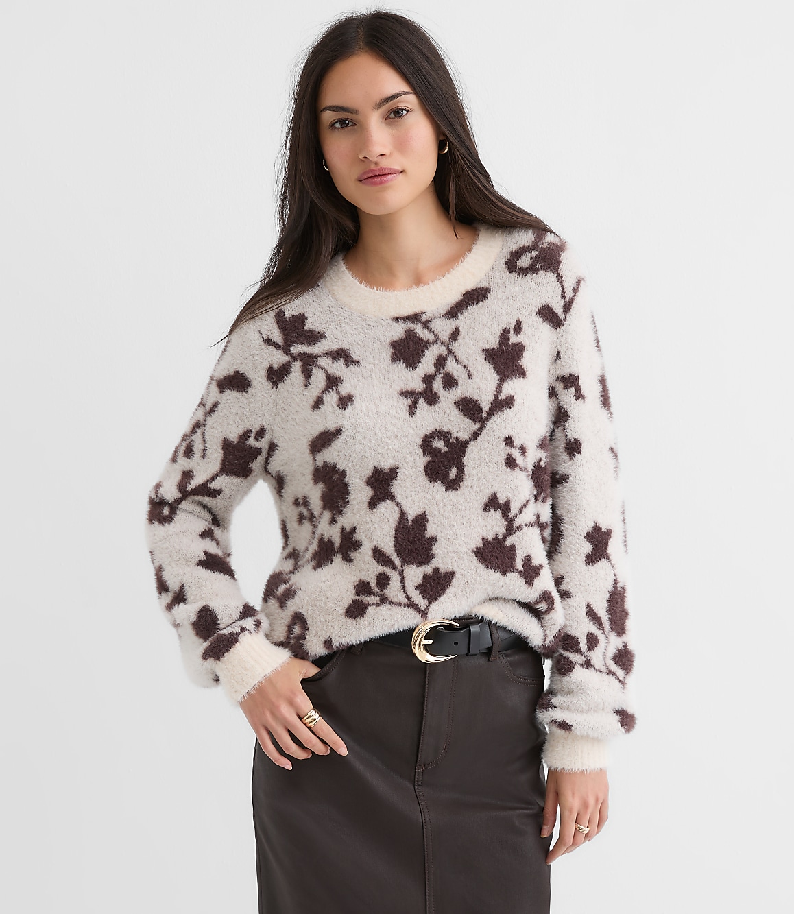 Petite Fuzzy Floral Sweater