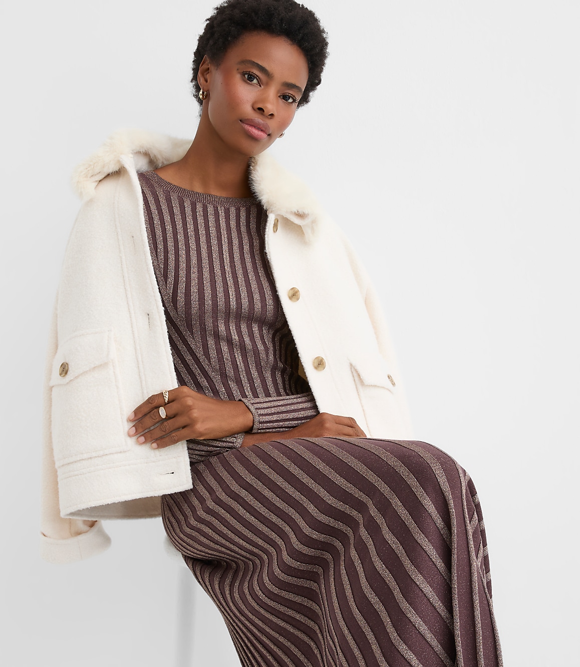 Petite Shimmer Ribbed Mock Neck Maxi Sweater Dress