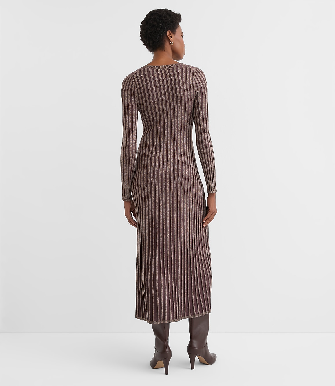 Loft Shimmer Ribbed Mock Neck Maxi Sweater Dress Size 2XS Roasted Walnut Women's