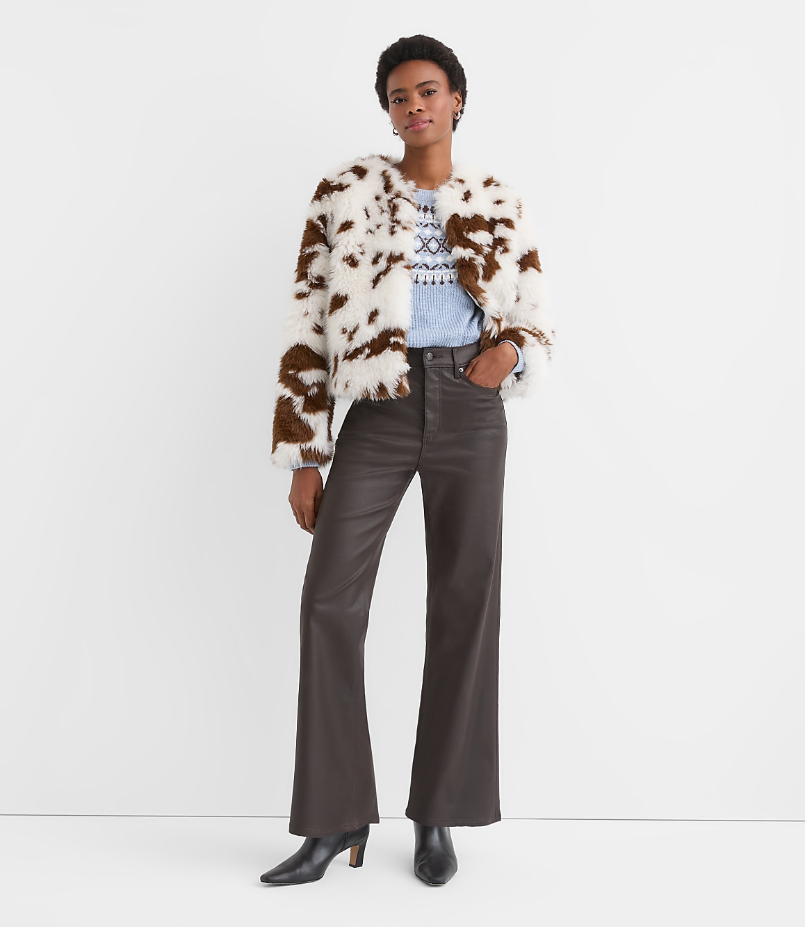 Coated High Rise Wide Leg Jeans in Brown