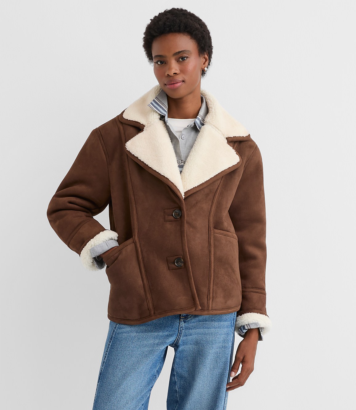 Tall Faux Suede Sherpa Jacket