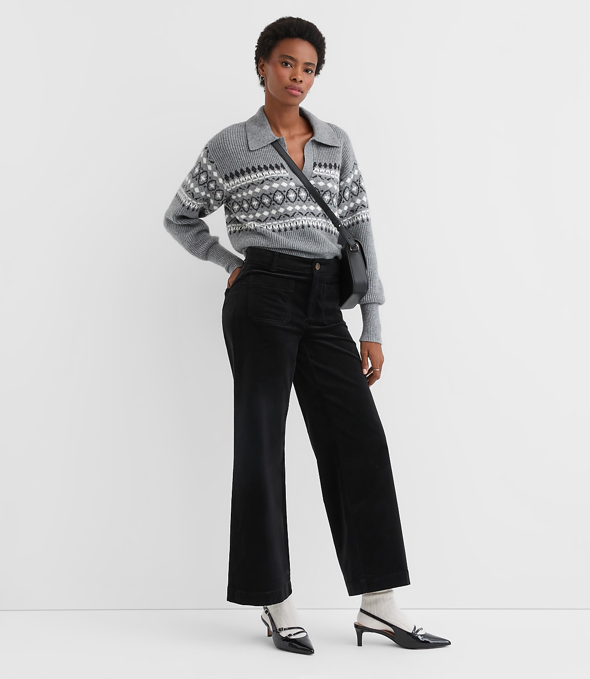 Fair Isle Ribbed Collared Sweater