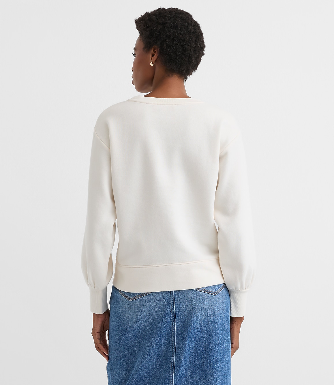 Floral Embroidered Terry Puff Sleeve Sweatshirt
