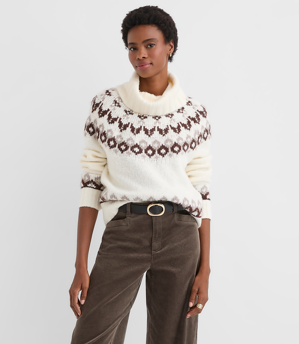 Fair Isle Cowl Neck Sweater