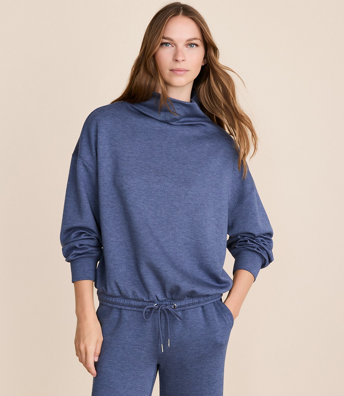 Petite Lou & Grey Heathered Scubasoft Mock Neck Drawstring Hem Top