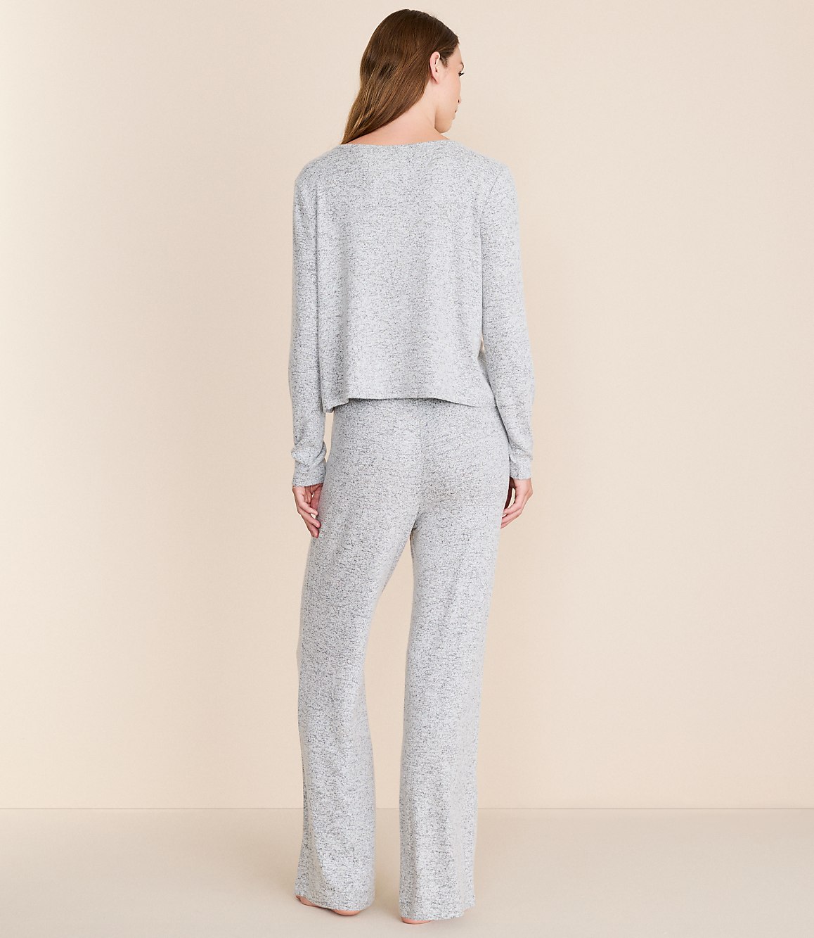 Heathered Henley Wide Leg Pajama Set