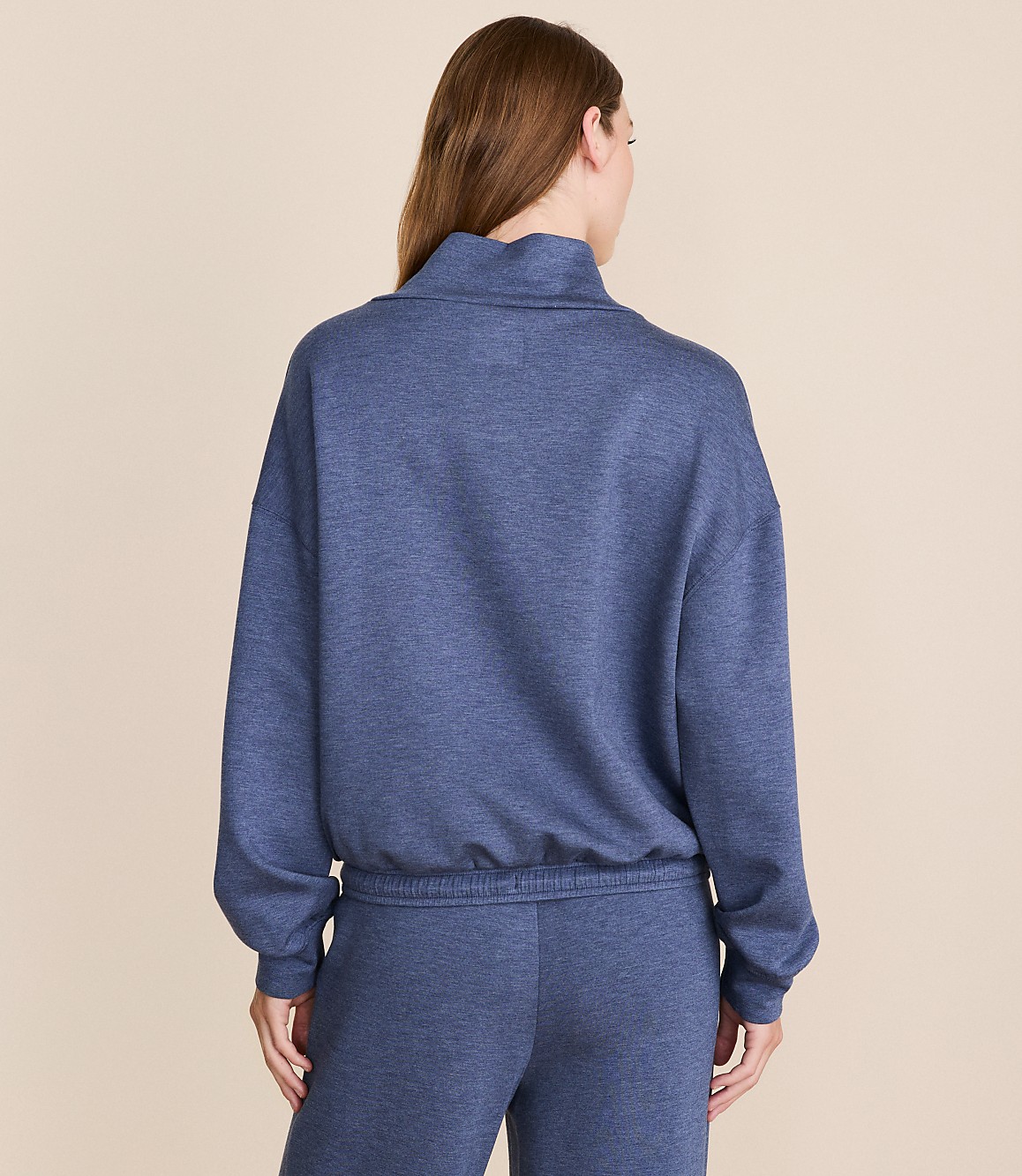 Lou & Grey Heathered Scubasoft Mock Neck Drawstring Hem Top