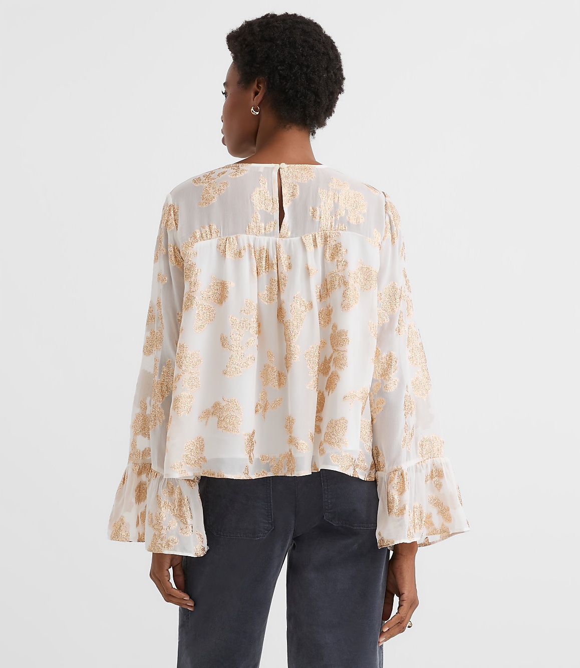 Shimmer Jacquard Ruffle Cuff Blouse