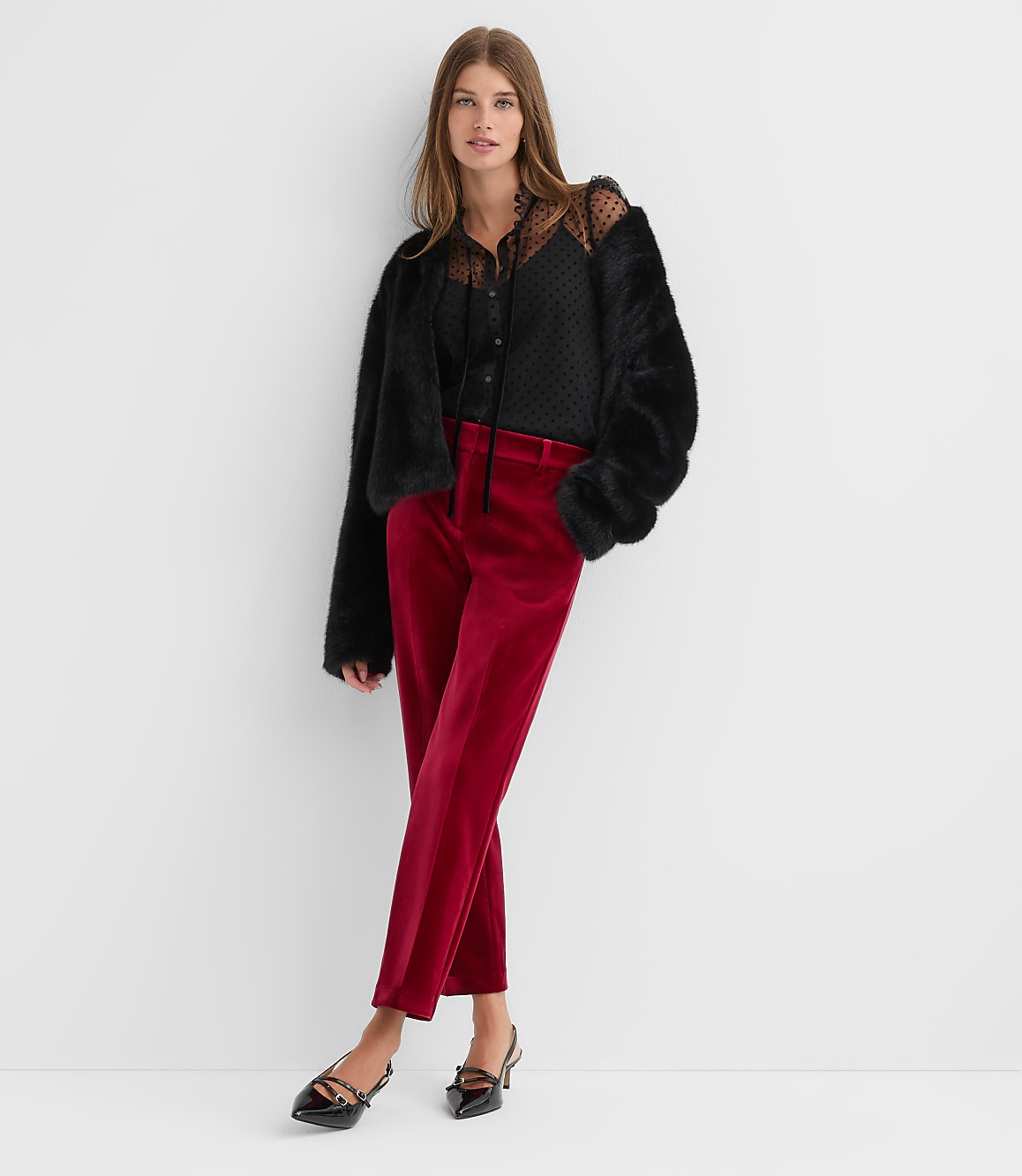 Petite Velvet Dot Tulle Bow Blouse