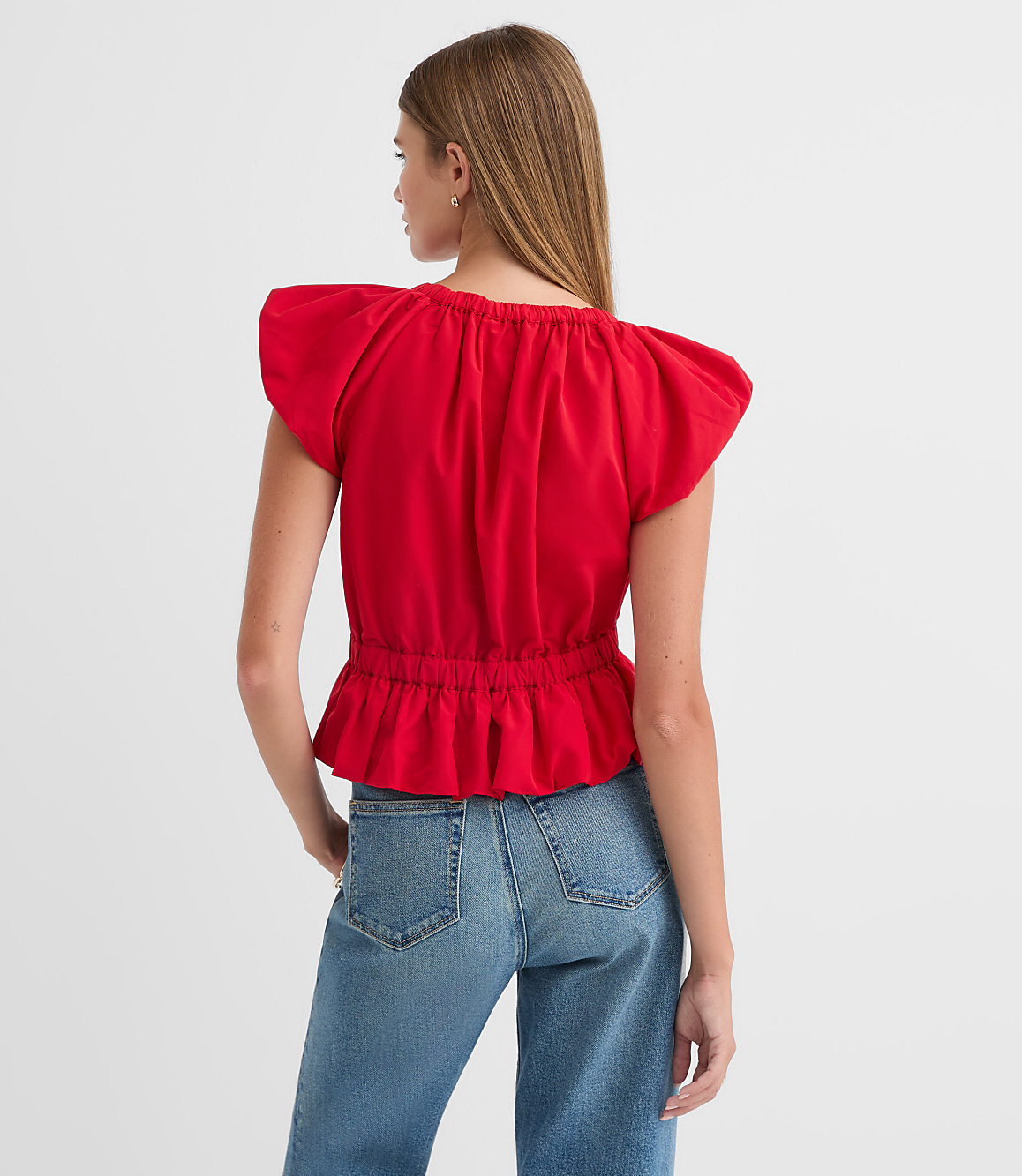 Velvet Bow Flutter Peplum Top