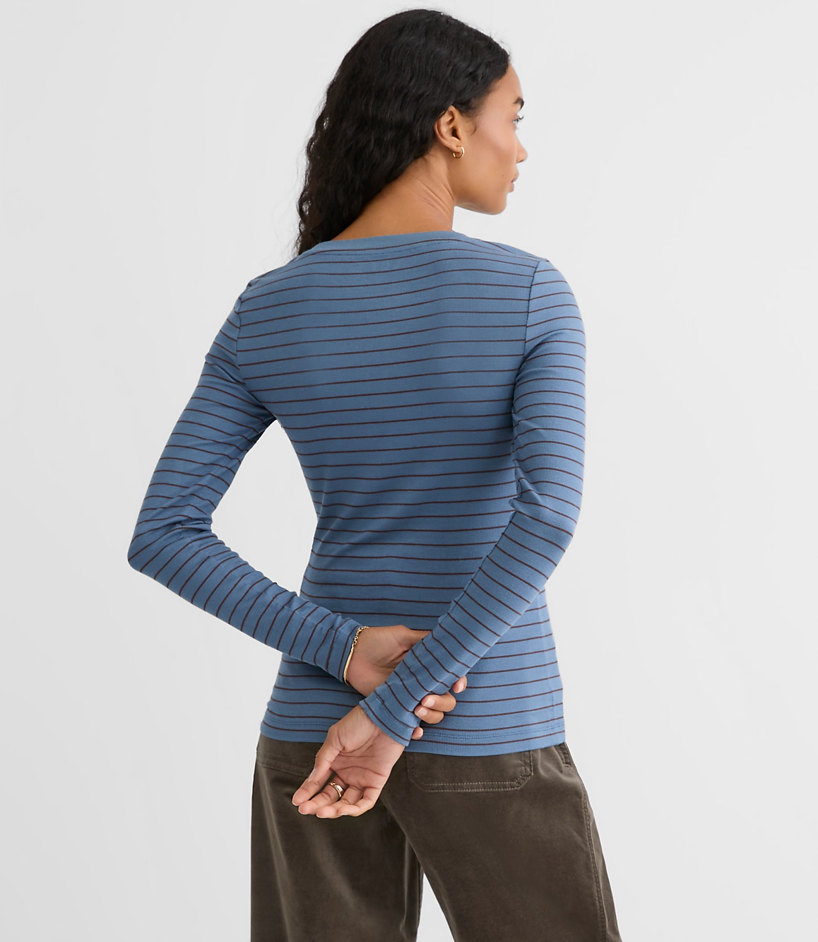 Petite Striped Micro Modal Crew Neck Long Sleeve Tee