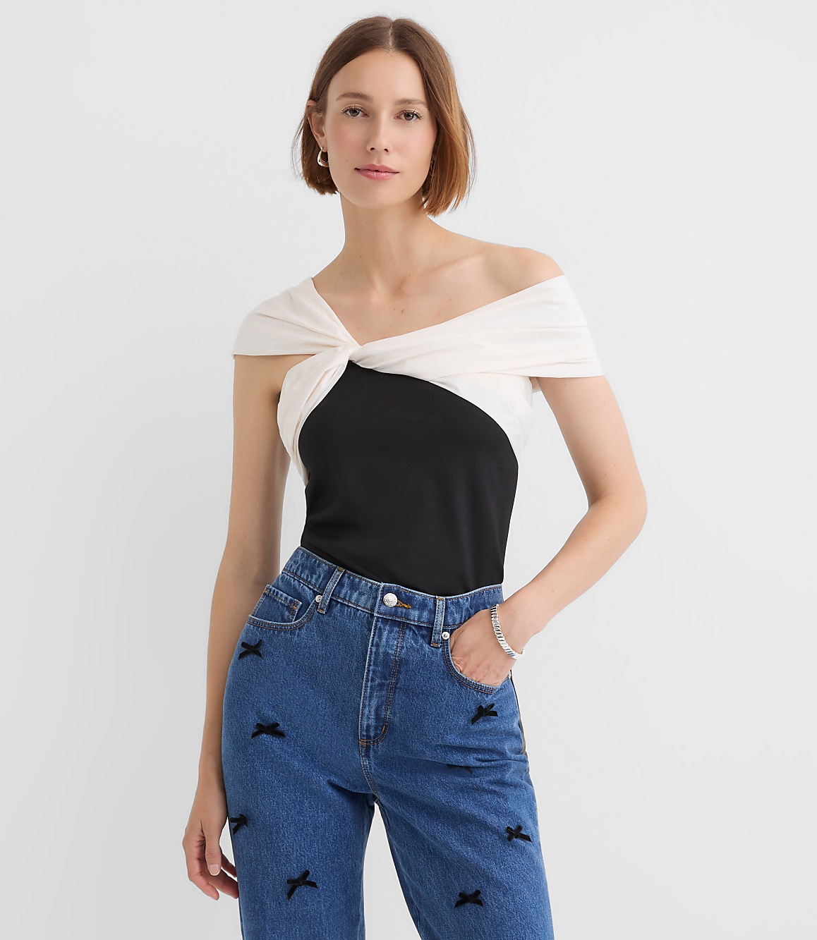 Taffeta Ponte Off The Shoulder Top