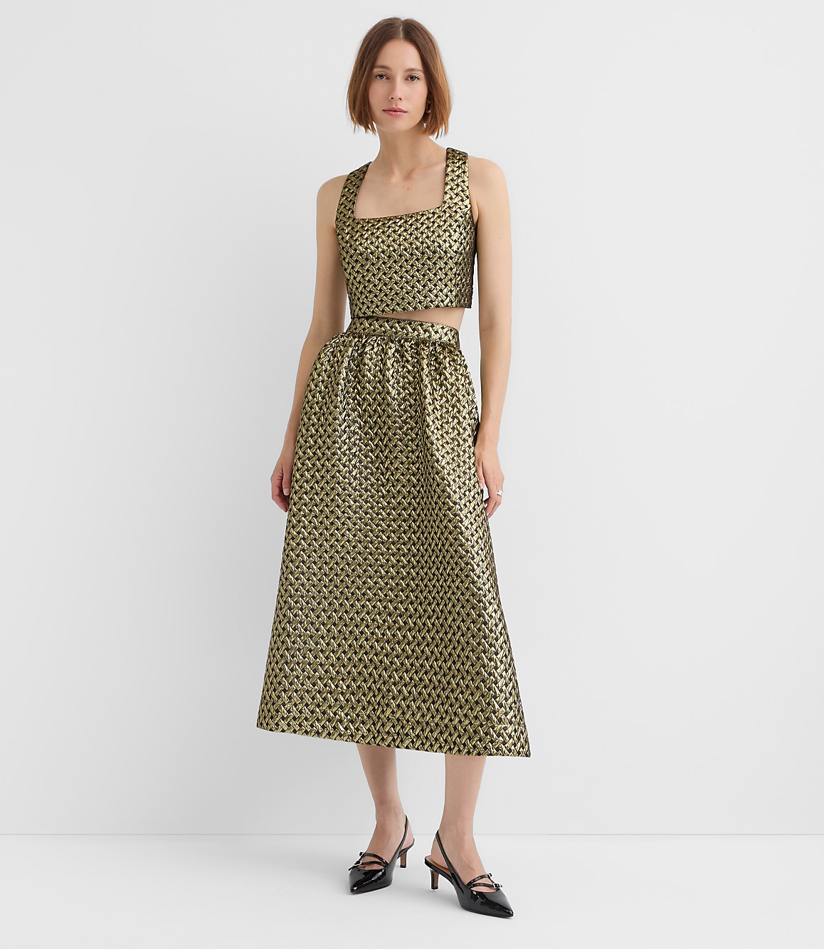 Metallic Jacquard Midi Pocket Skirt