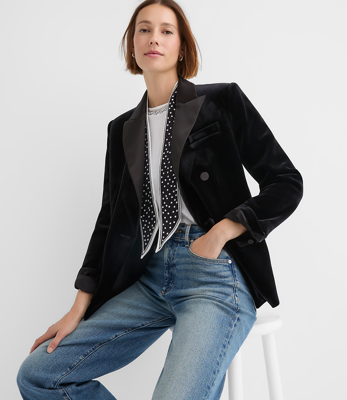 Satin Trim Velvet Tuxedo Blazer