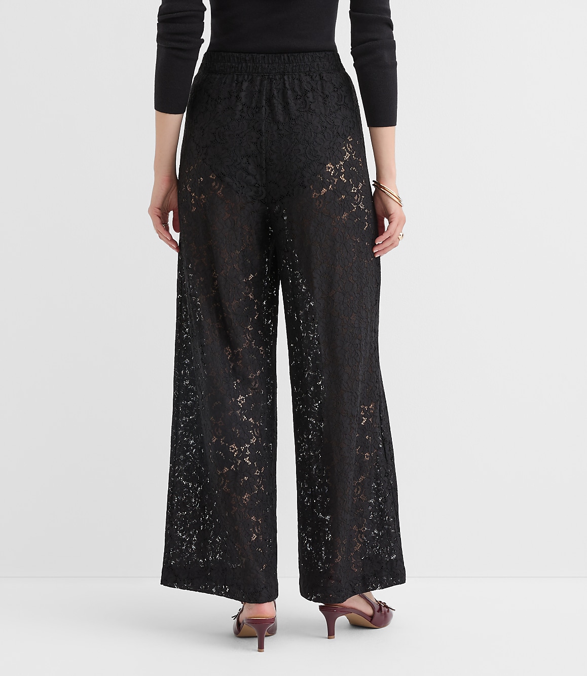 Petite Pull On Wide Leg Pants in Lace