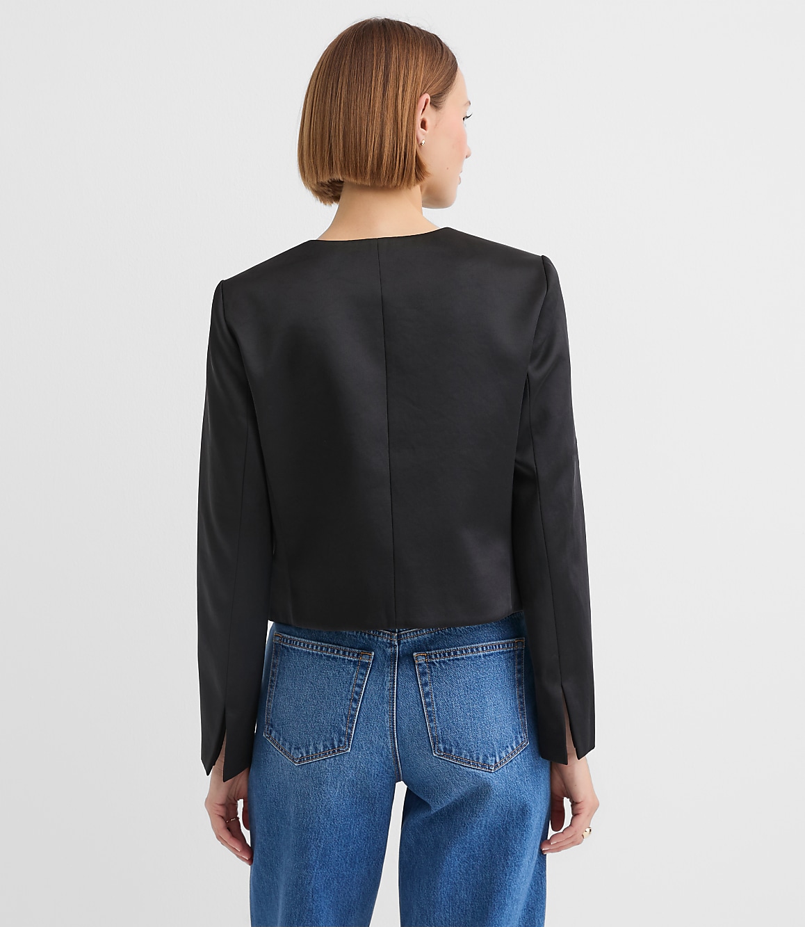 Satin Bow Pocket Collarless Jacket