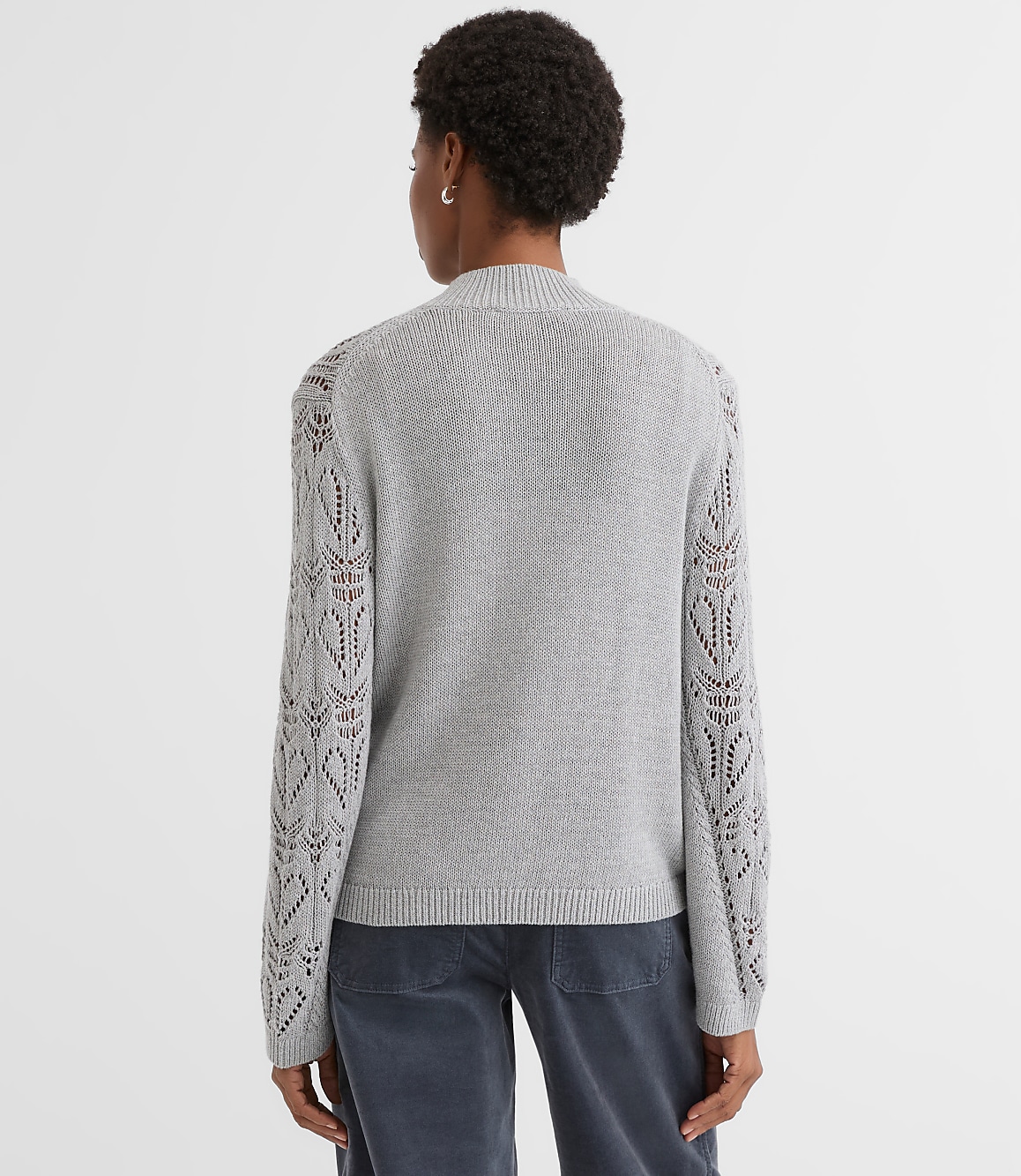 Melange Pointelle Flare Sleeve Sweater