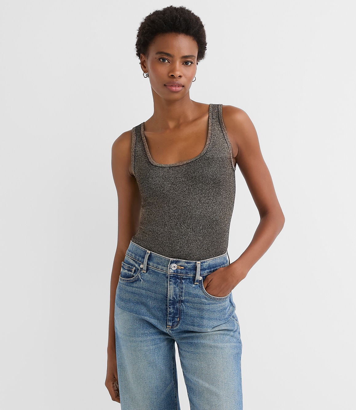 Shimmer Ribbed Sweater Tank Top