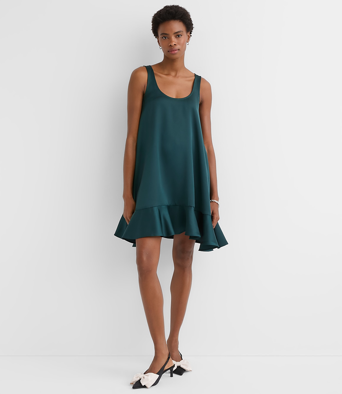 Satin Ruffle Mini Pocket Dress
