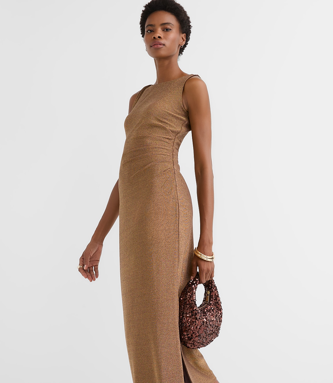 Shimmer Side Ruched Midi Dress