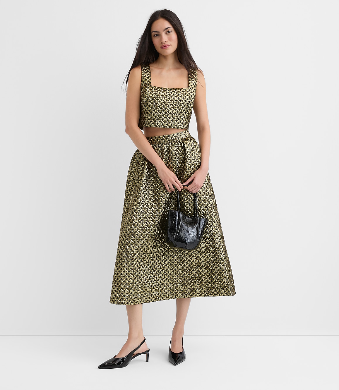 Petite Metallic Jacquard Square Neck Top
