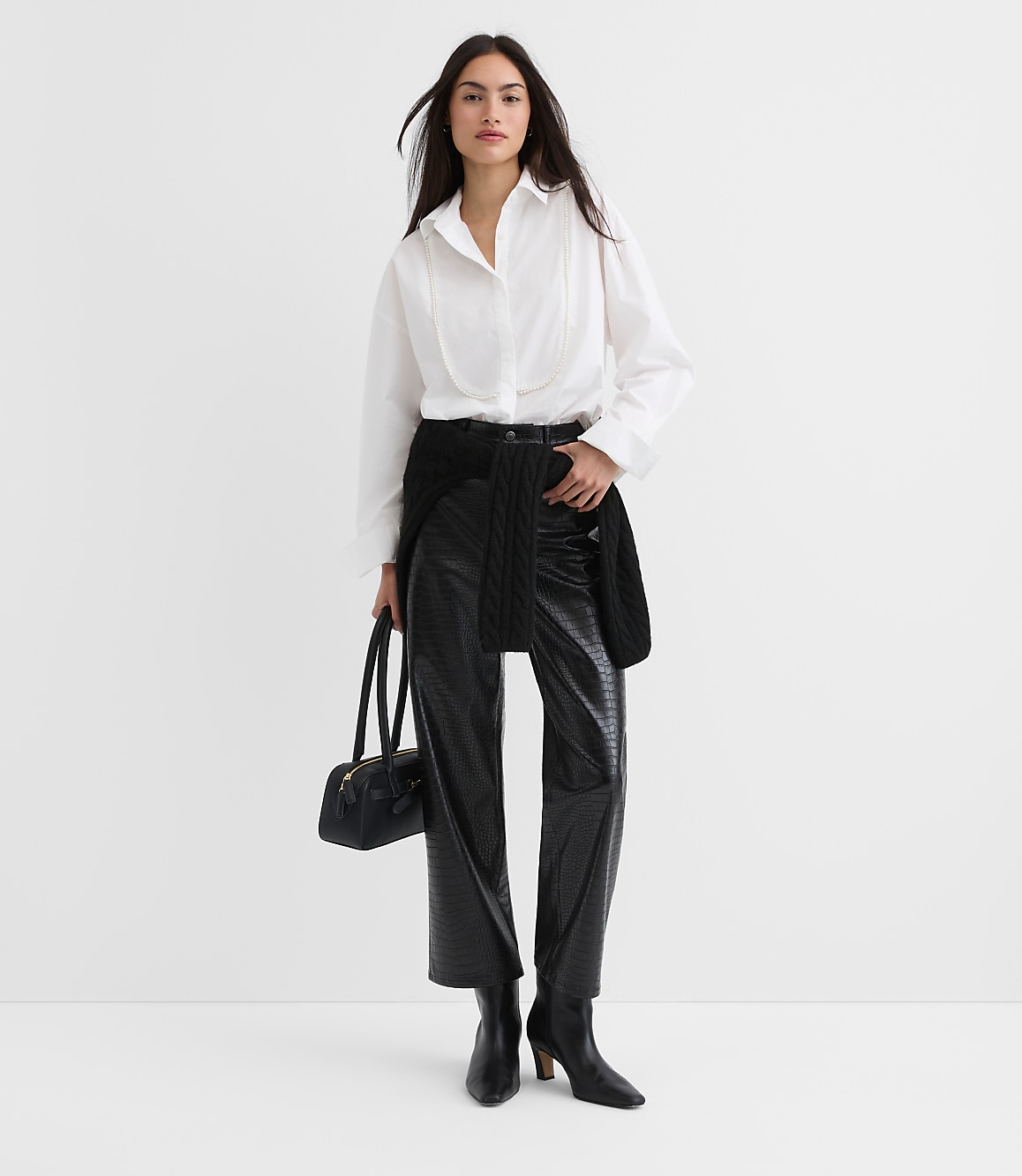 Petite Five Pocket Straight Pants in Embossed Faux Leather