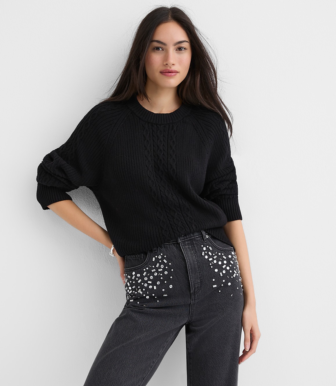 Petite Ribbed Cable Sweater