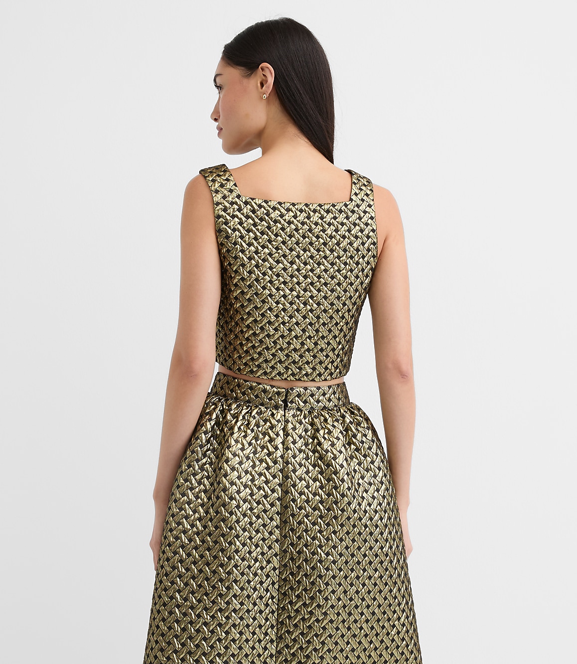 Metallic Jacquard Square Neck Top