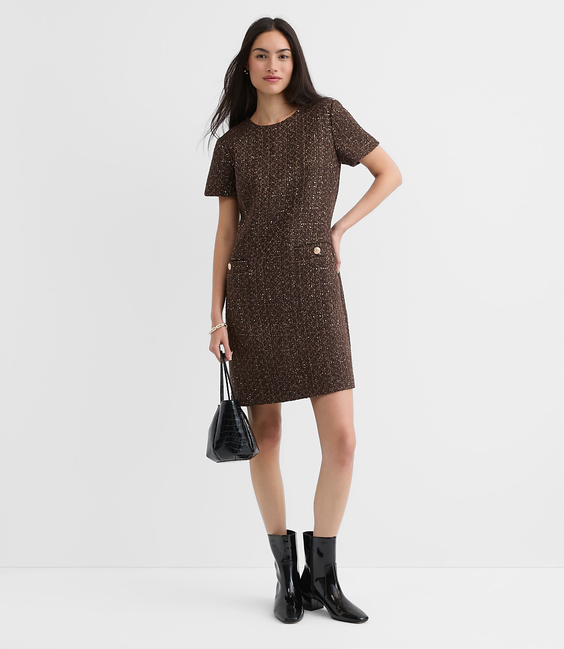 Shimmer Tweed Mini Pocket Dress
