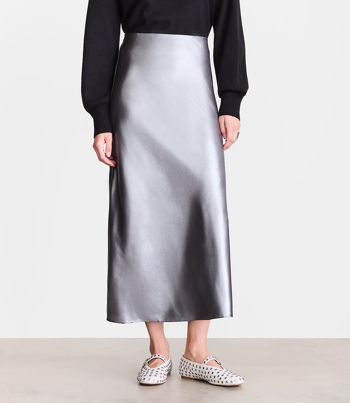 Petite LOFT Versa Shimmer Bias Midi Skirt