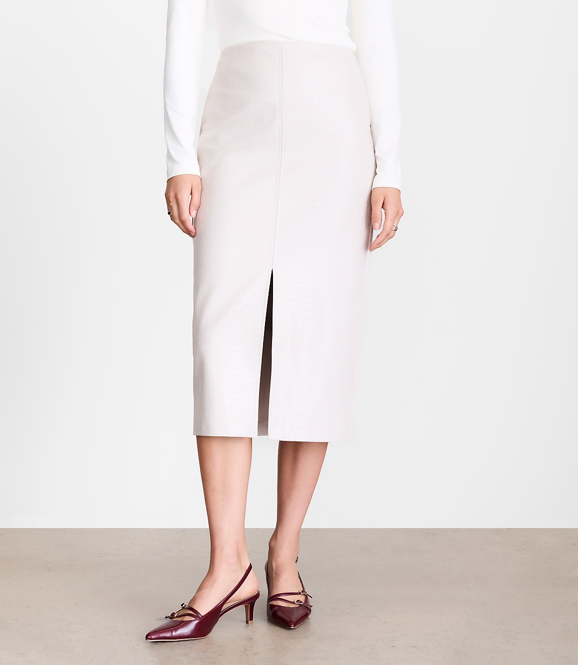 Petite LOFT Versa Embossed Faux Leather Long Skirt