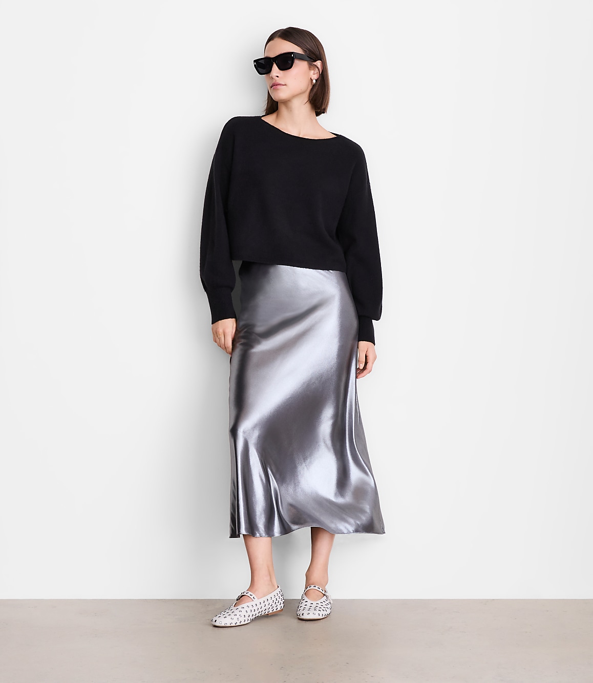 LOFT Versa Shimmer Bias Midi Skirt