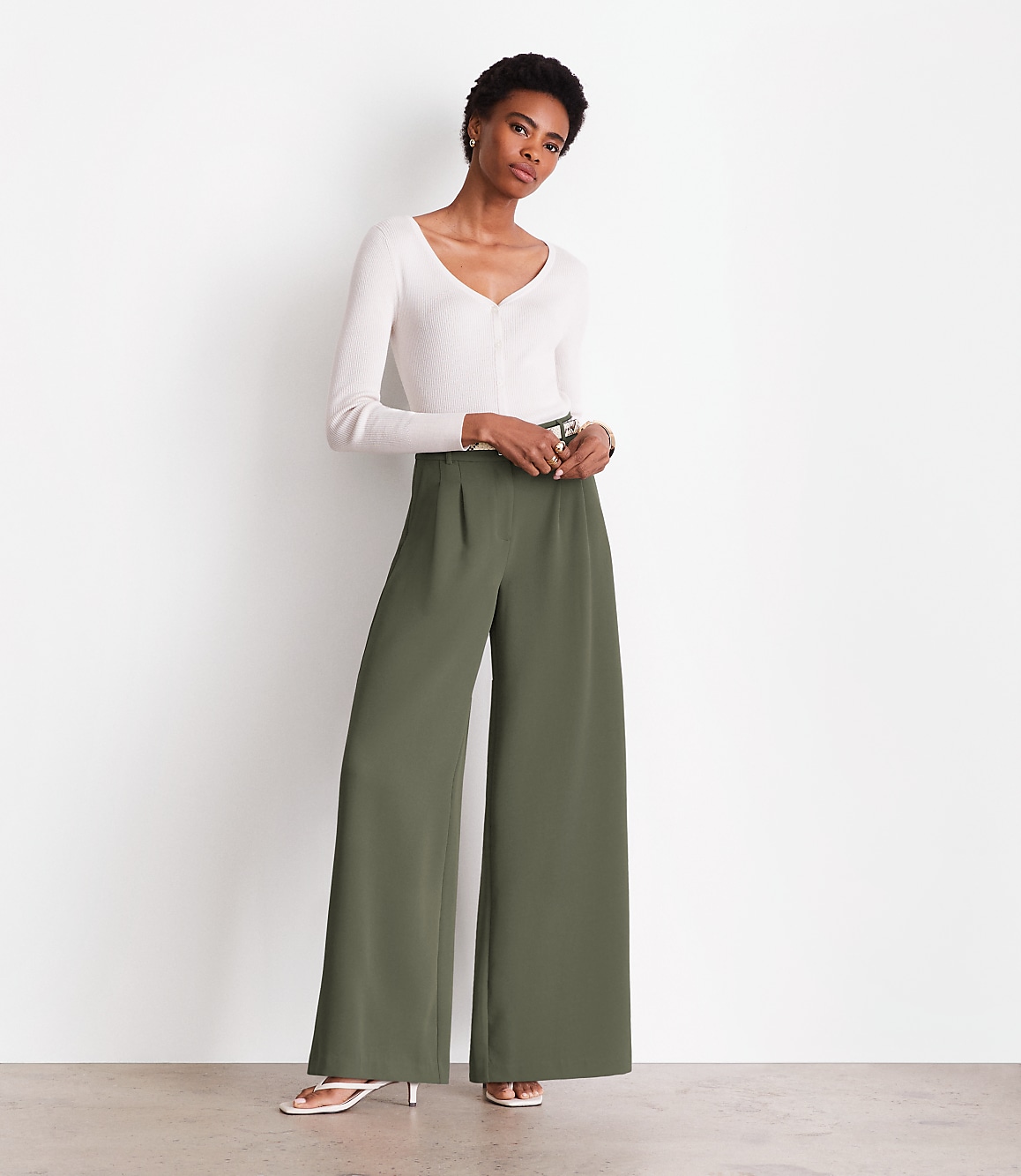 Petite LOFT Versa Crepe Drape Palazzo Pant