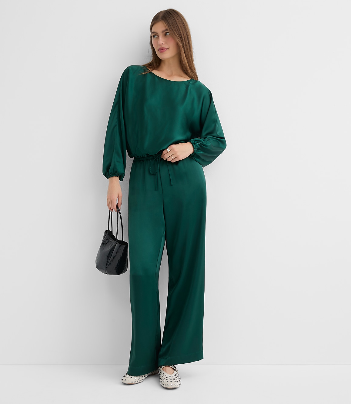 Satin Bubble Hem Blouse