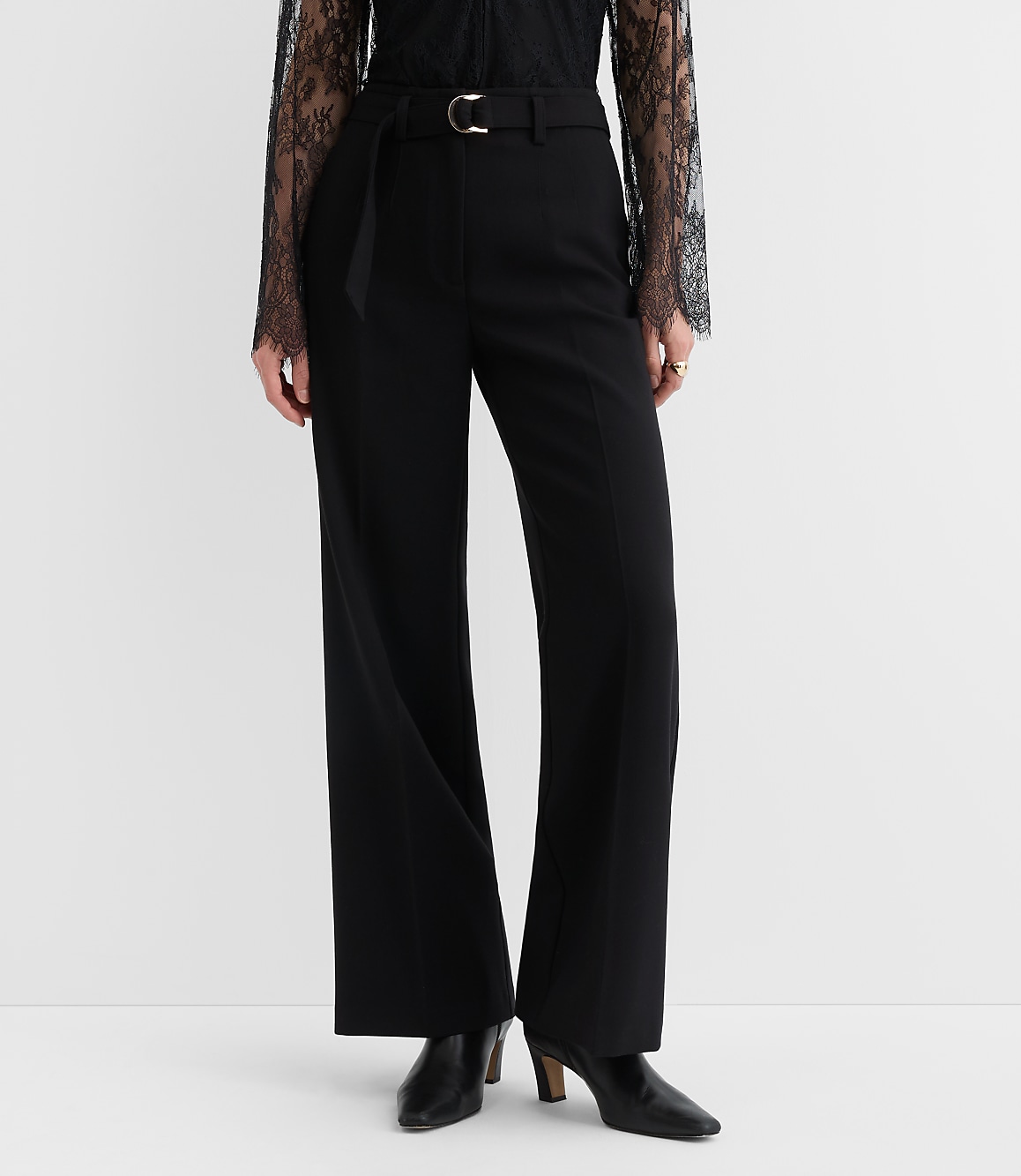 Petite Belted Stovepipe Pants in Doubleface