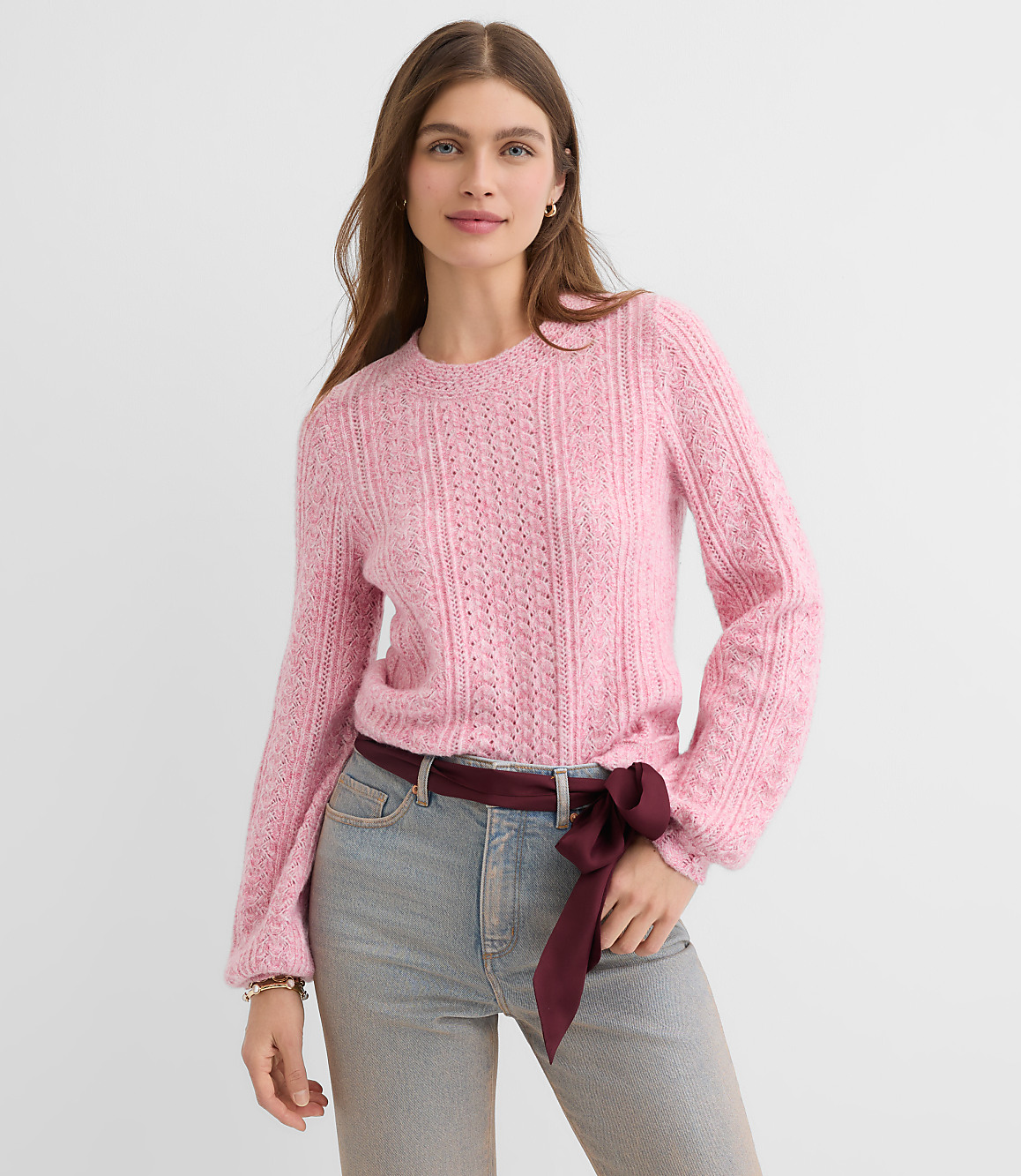 Petite Marled Pointelle Blouson Sweater