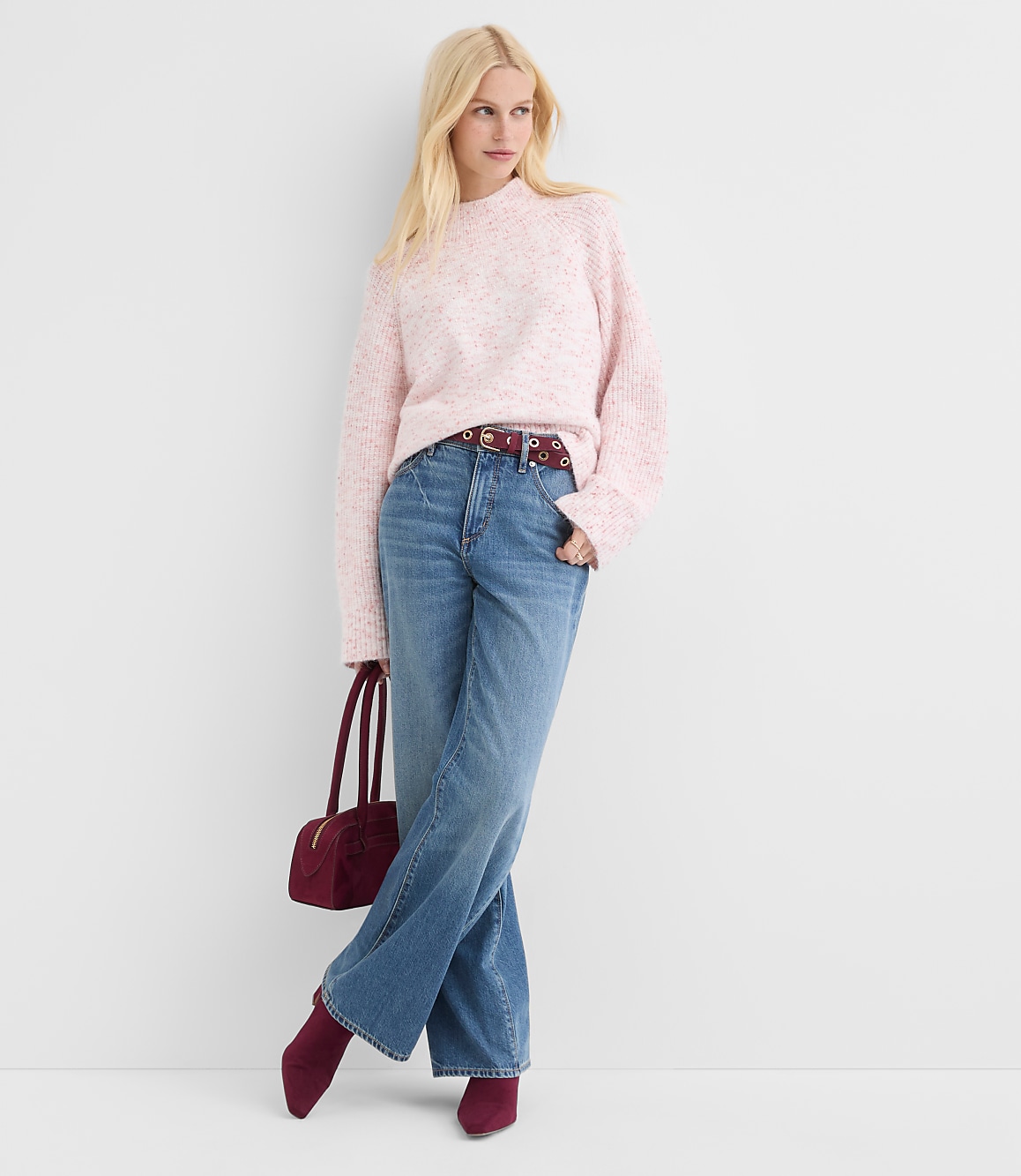 Flecked Ribtrim Turtleneck Sweater