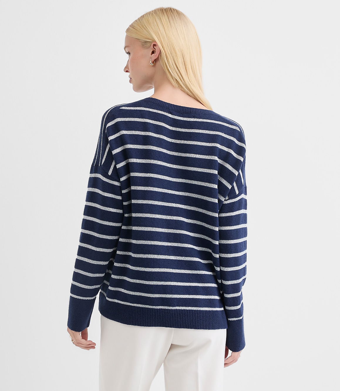 Shimmer Stripe V-Neck Relaxed Everyday Sweater
