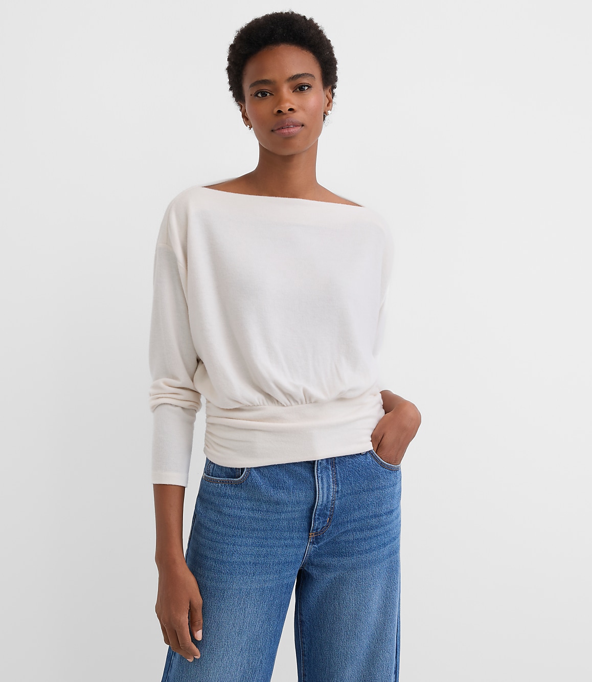 Petite Ruched Hem Boatneck Top