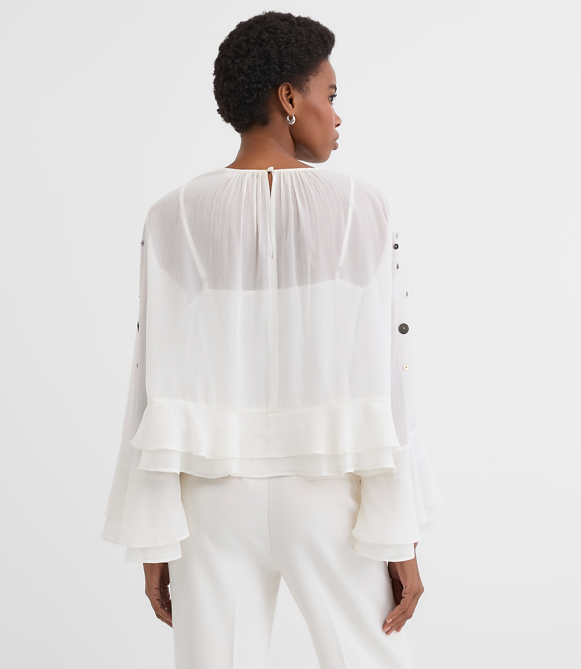 Petite Sequin Ruffle Peplum Blouse