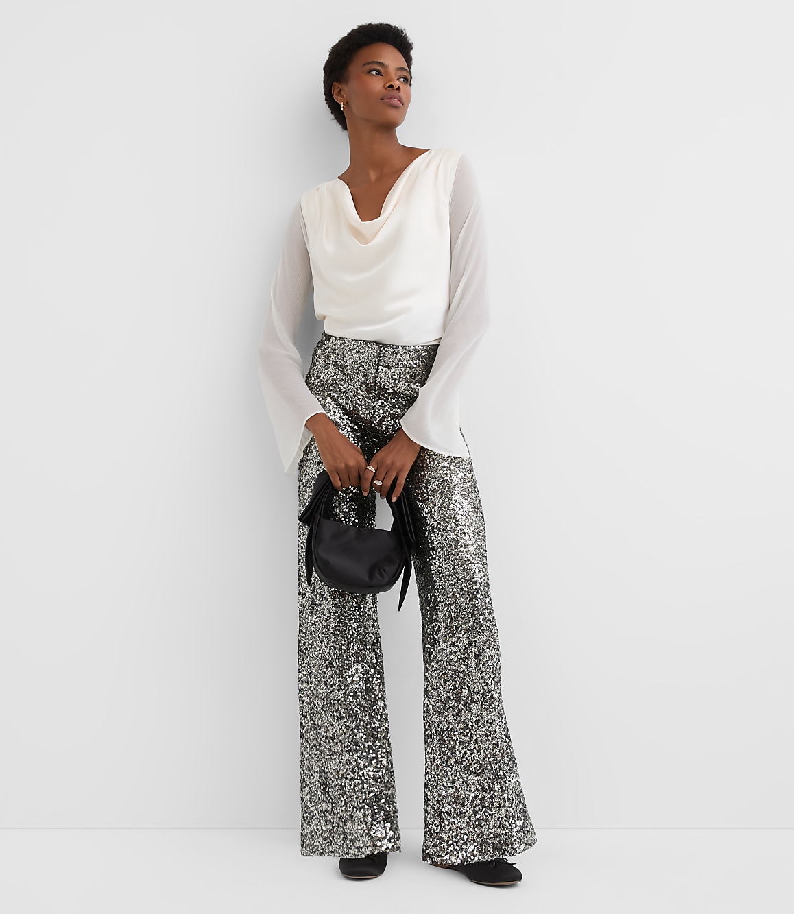 Petite Satin Chiffon Cowl Neck Top
