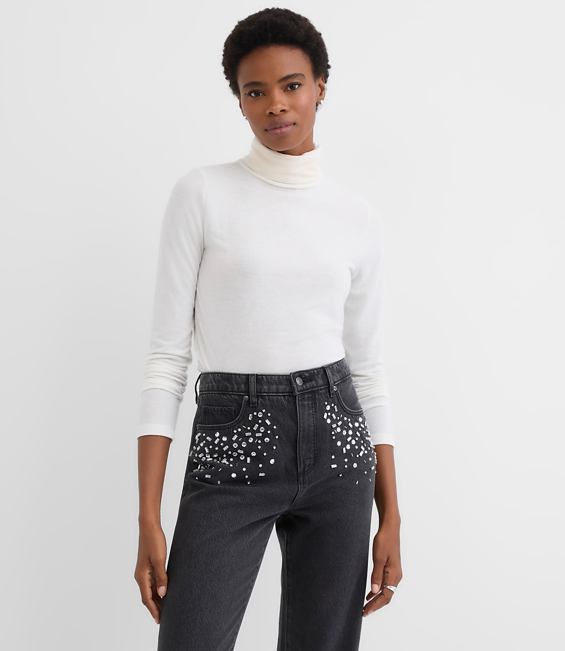 Heathered Jersey Turtleneck Top