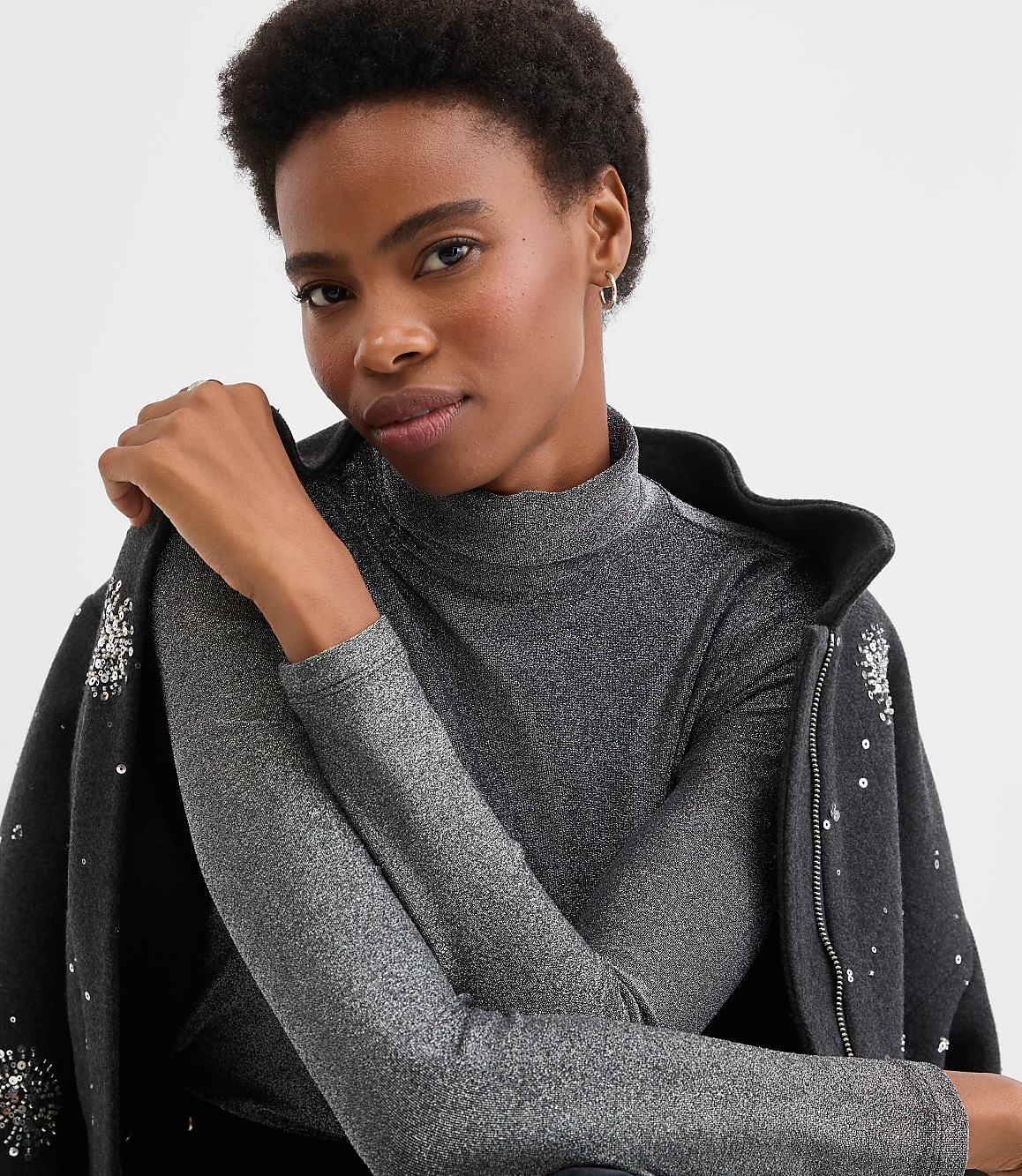 Shimmer Jersey Turtleneck Top