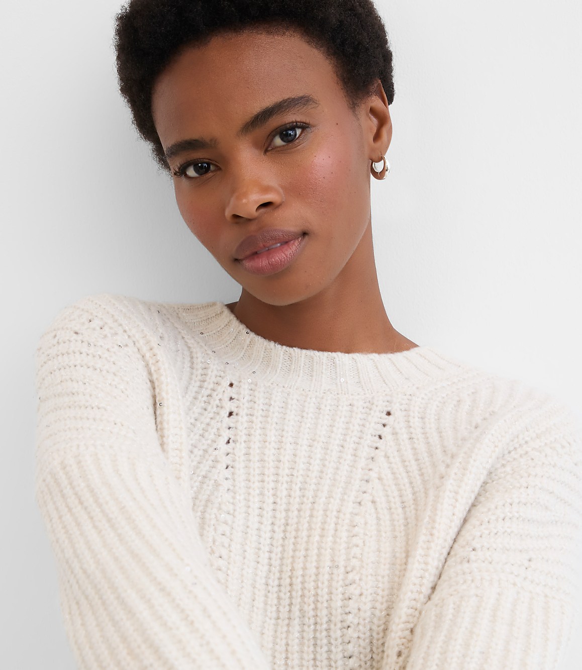 Sequin Pointelle Ribbed Relaxed Sweater