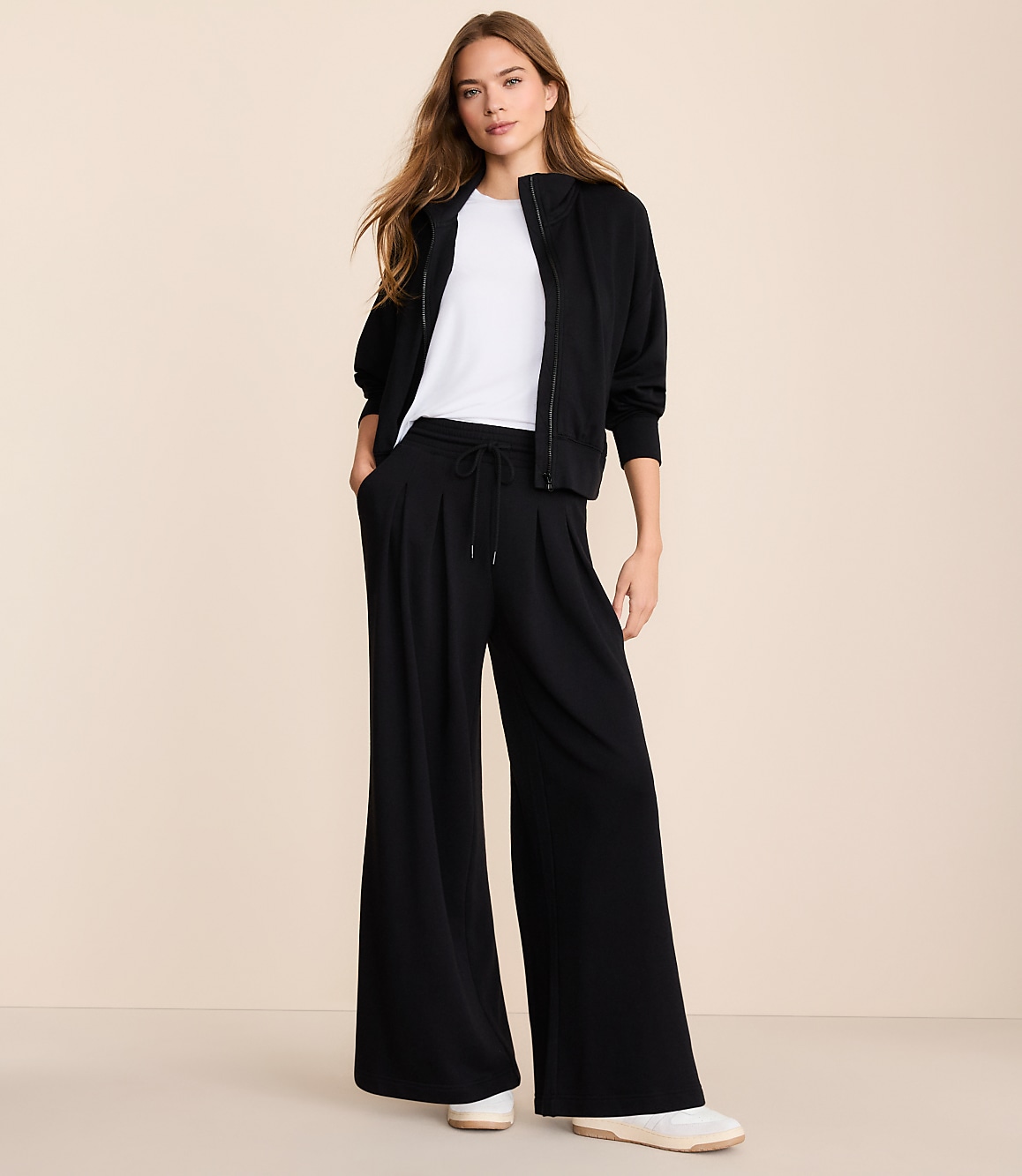 Petite Lou & Grey Cozy Cotton Pleated Wide Leg Pants
