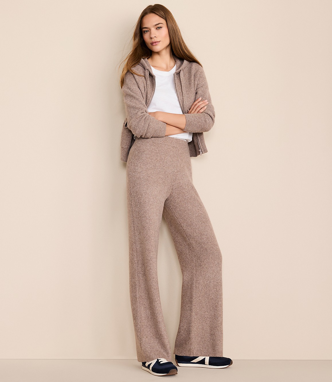 Petite Lou & Grey Heathered Waffle Cloudstitch Wide Leg Pants