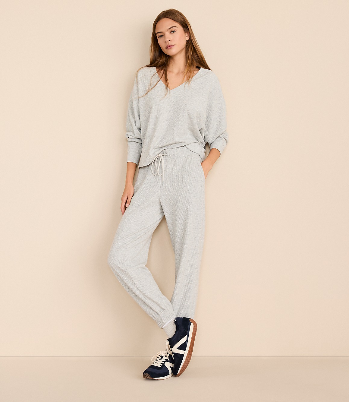 Petite Lou & Grey Heathered Upstate Waffle Joggers