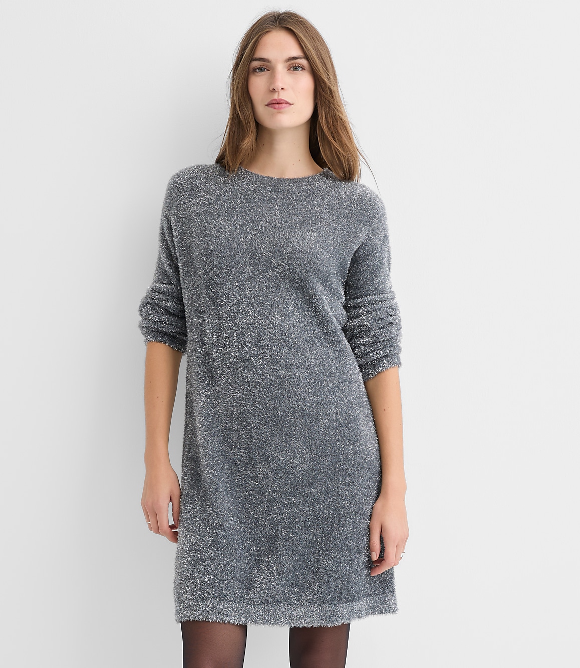 Petite Tinsel Fuzzy Mini Sweater Dress