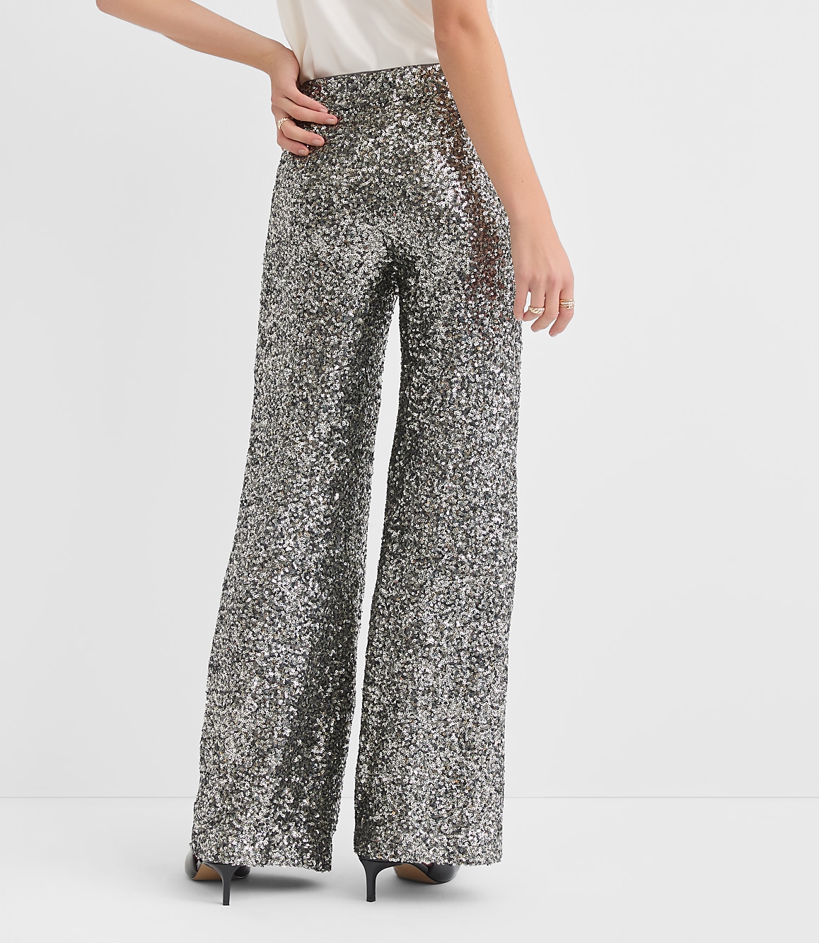 Clean Wide Leg Pants in Sequin