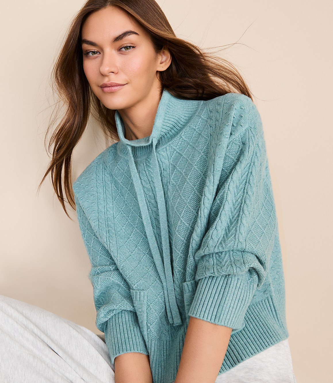 Petite Lou & Grey Bobble Drawstring Neck Sweater